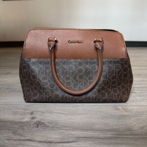 Calvin Klein Brown Signature Monogram Satchel Handbag